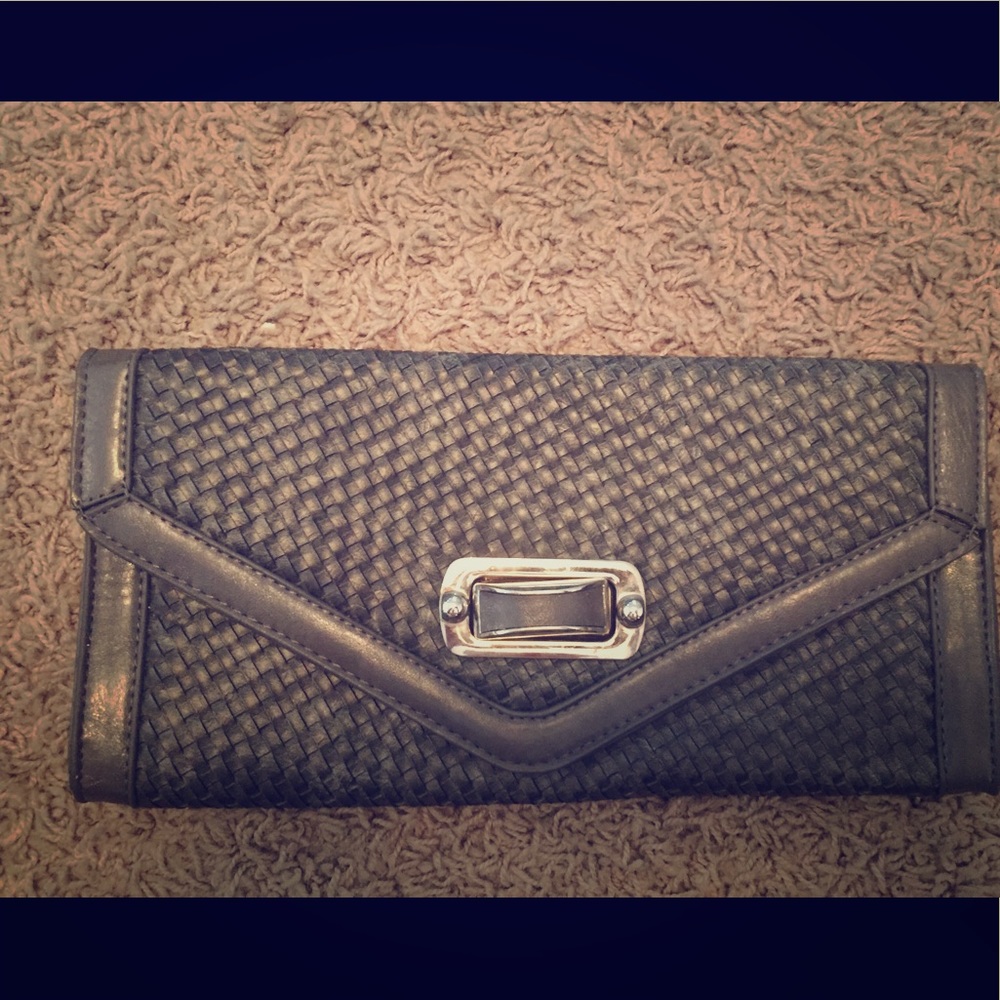 Gray lattice clutch purse